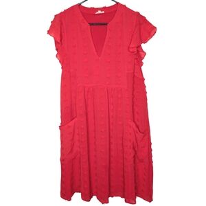Jodifl Red Swiss Dot Chiffon Babydoll Dress with Ruffled Cap Sleeves Size Medium